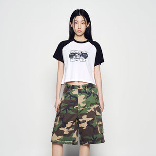 SPACE RABBIT RAGLAN CROP SHORT SLEEVE T-SHIRT BLACK