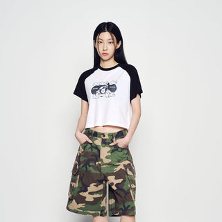 SPACE RABBIT RAGLAN CROP SHORT SLEEVE T-SHIRT BLACK
