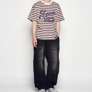 WIDE DENIM FATIGUE CARGO PANTS BLACK
