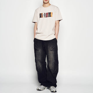 WIDE DENIM FATIGUE CARGO PANTS BLACK