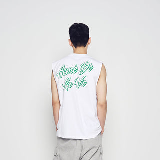 SCRIPT LOGO OUTLINE SLEEVELESS WHITE