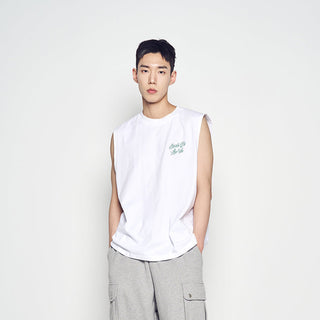 SCRIPT LOGO OUTLINE SLEEVELESS WHITE
