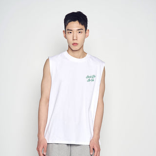 SCRIPT LOGO OUTLINE SLEEVELESS WHITE