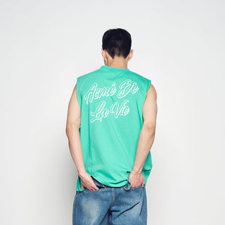 SCRIPT LOGO OUTLINE SLEEVELESS LIGHT GREEN
