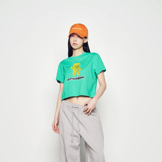 ALIEN BEAR CROP SHORT SLEEVE T-SHIRT PASTEL GREEN