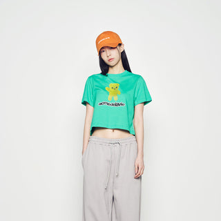 ALIEN BEAR CROP SHORT SLEEVE T-SHIRT PASTEL GREEN