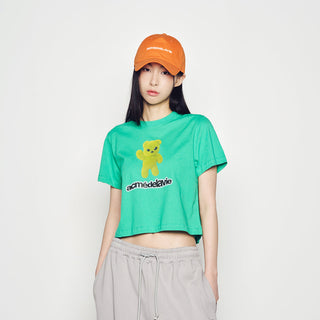 ALIEN BEAR CROP SHORT SLEEVE T-SHIRT PASTEL GREEN