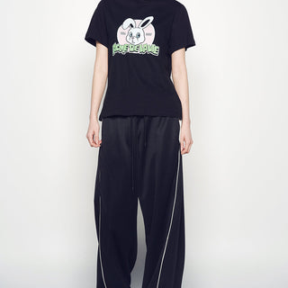 ONE POINT LOGO COLORING WIDE TRACK PANTS BLACK