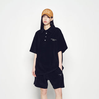 TERRY LOGO EMBO SHORT SLEEVE COLLAR T-SHIRT BLACK