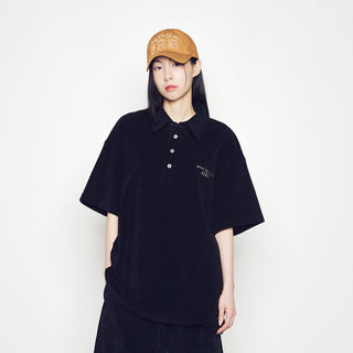 TERRY LOGO EMBO SHORT SLEEVE COLLAR T-SHIRT BLACK