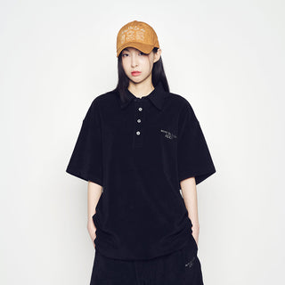 TERRY LOGO EMBO SHORT SLEEVE COLLAR T-SHIRT BLACK