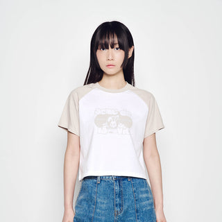 SPACE RABBIT RAGLAN CROP SHORT SLEEVE T-SHIRT ESSENTIAL BEIGE