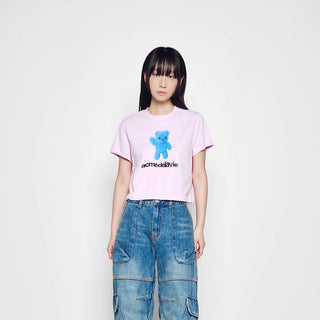 ALIEN BEAR CROP SHORT SLEEVE T-SHIRT-LIGHT PURPLE