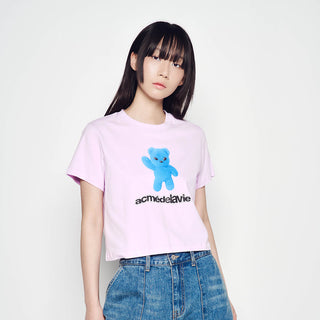 ALIEN BEAR CROP SHORT SLEEVE T-SHIRT-LIGHT PURPLE