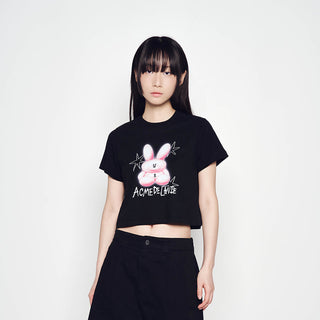 ROUND SPRAY RABBIT CROP SHORT SLEEVE T-SHIRT BLACK