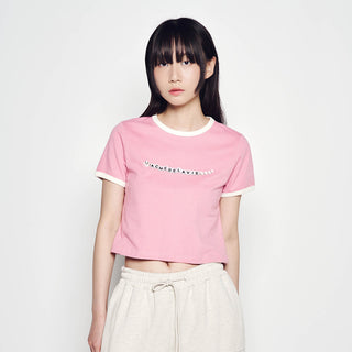 SNAKE INITIAL RINGER CROP SHORT SLEEVE T-SHIRT PASTEL PINK