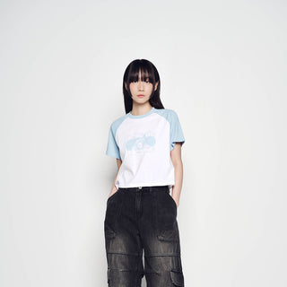 SPACE RABBIT RAGLAN CROP SHORT SLEEVE T-SHIRT SKY BLUE