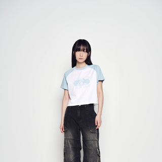 SPACE RABBIT RAGLAN CROP SHORT SLEEVE T-SHIRT SKY BLUE