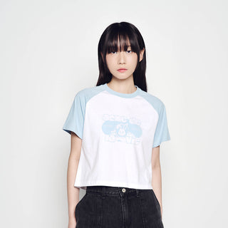 SPACE RABBIT RAGLAN CROP SHORT SLEEVE T-SHIRT SKY BLUE