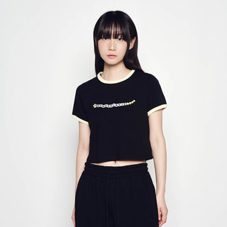 SNAKE INITIAL RINGER CROP SHORT SLEEVE T-SHIRT BLACK