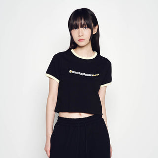 SNAKE INITIAL RINGER CROP SHORT SLEEVE T-SHIRT BLACK