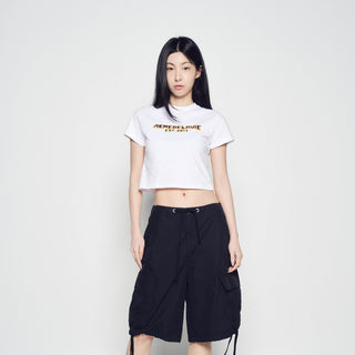 FLAME LOGO SHORT CROP SLEEVE T-SHIRT WHITE