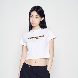 FLAME LOGO SHORT CROP SLEEVE T-SHIRT WHITE