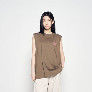 SCRIPT LOGO OUTLINE SLEEVELESS COCOA