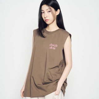 SCRIPT LOGO OUTLINE SLEEVELESS COCOA