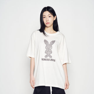 STRIPE RABBIT SHORT SLEEVE T-SHIRT CREAM