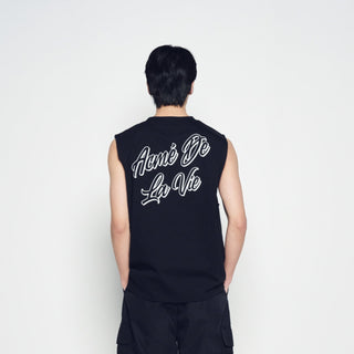 SCRIPT LOGO OUTLINE SLEEVELESS BLACK