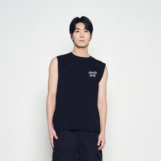 SCRIPT LOGO OUTLINE SLEEVELESS BLACK