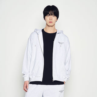 BORDER LINE BASIC LOGO HOODIE ZIP UP MELANGE