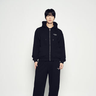 BORDER LINE BASIC LOGO HOODIE ZIP UP BLACK