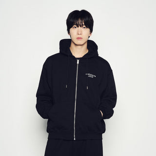 BORDER LINE BASIC LOGO HOODIE ZIP UP BLACK