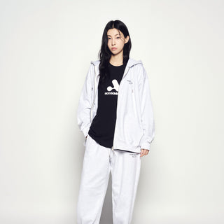 BORDER LINE BASIC LOGO HOODIE ZIP UP MELANGE