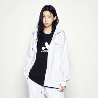 BORDER LINE BASIC LOGO HOODIE ZIP UP MELANGE