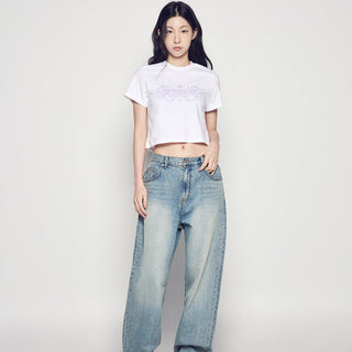 WOMAN PRINCESS FONT CROP SHORT SLEEVE T-SHIRT WHITE