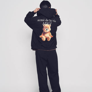 AC BEAR BASIC LOGO HOODIE ZIP UP BLACK
