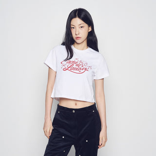 WOMAN MIRROR AC BEAR CROP SHORT SLEEVE T-SHIRT WHITE