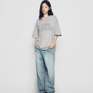 SIMPLE BORDER LINE SHORT SLEEVE T-SHIRT MELANGE