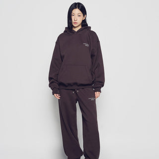 BASIC LOGO NAPPING HOODIE DARK BROWN