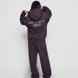 BASIC LOGO NAPPING HOODIE DARK BROWN
