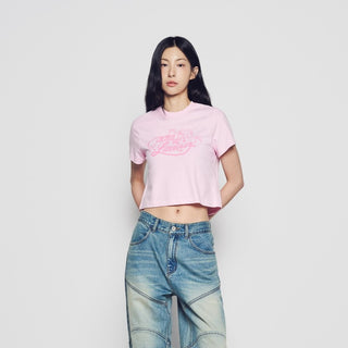 WOMAN MIRROR AC BEAR CROP SHORT SLEEVE T-SHIRT LIGHT PINK
