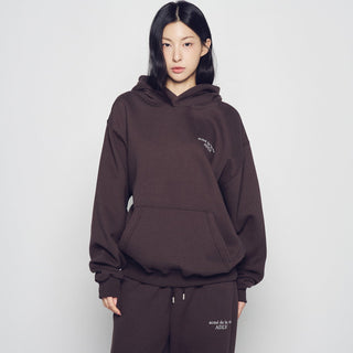 BASIC LOGO NAPPING HOODIE DARK BROWN