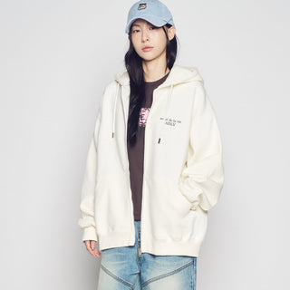 BASIC LOGO NAPPING HOODIE ZIP UP CREAM