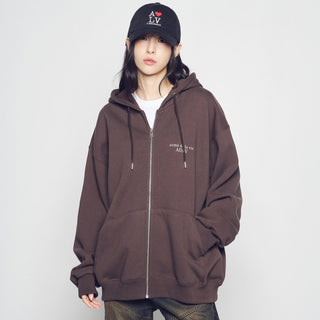 BASIC LOGO NAPPING HOODIE ZIP UP DARK BROWN