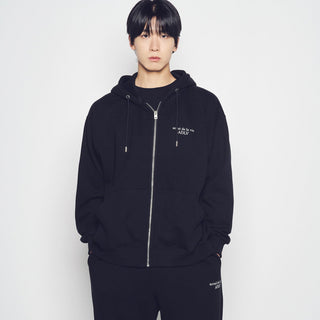 BASIC LOGO NAPPING HOODIE ZIP UP BLACK