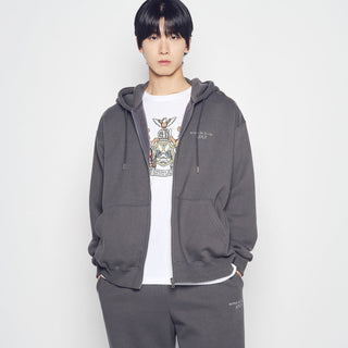 BASIC LOGO NAPPING HOODIE ZIP UP CHARCOAL