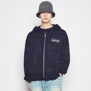 DIRTY WASHED HOODIE ZIP UP BLACK